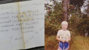 Bild på Lasses brev till mormor samt på Lasse som liten.